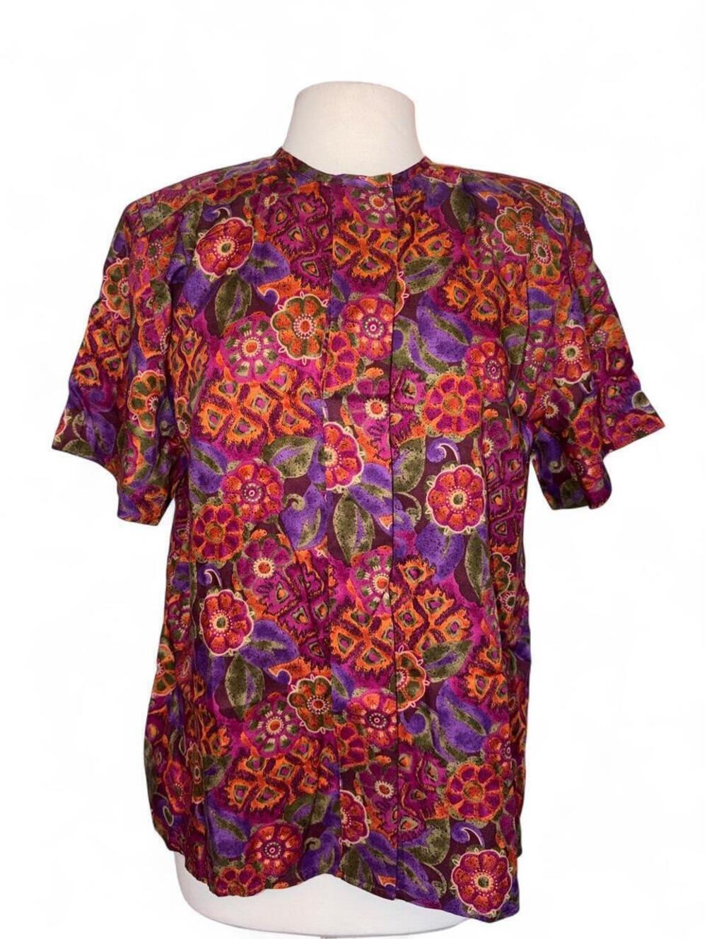 VINTAGE Charter Club by Jane Justin Mixed Floral Patchwork Blouse Size 14.